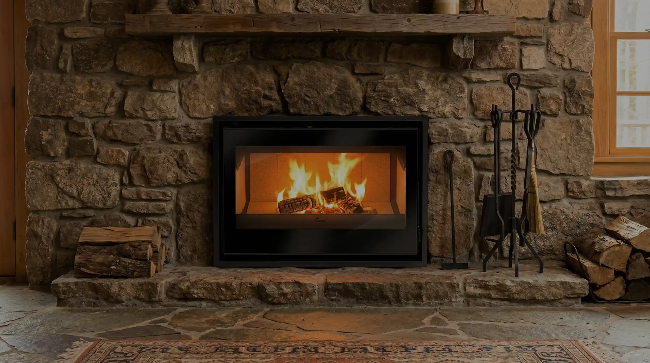 Chimenea de leña en un salón acogedor